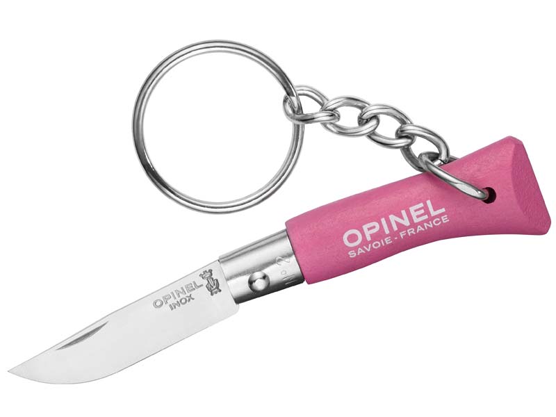 Opinel Messer No 02, pink, rostfrei, mit Schlüsselanhänger