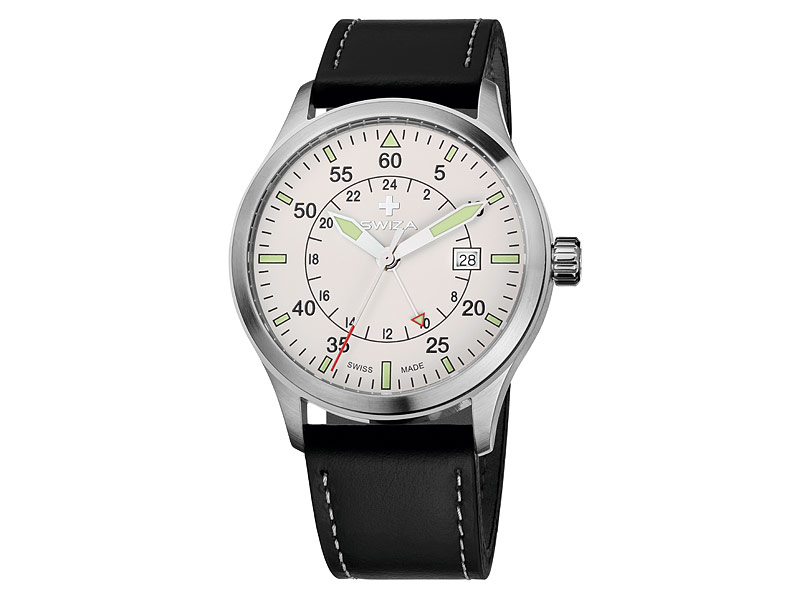 Swiza Uhr Siriuz GMT, Schweizer Qualitäts-Quarzlaufwerk,, Gehäuse Edelstahl, 2. Zeitzone, schwarzes