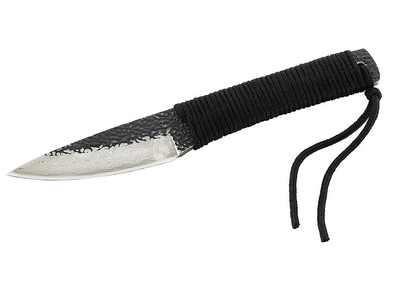 Asiatisches Damast-Outdoor Messer, Kordel-Griff,, Nylon-Scheide