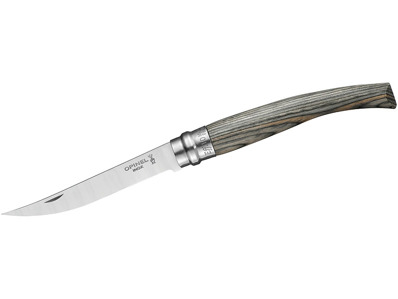 Opinel Slim Line Taschenmesser, Stahl Sandvik 12C27, rostfrei, laminierter Birkenholzgriff, Virobloc-Arretierung