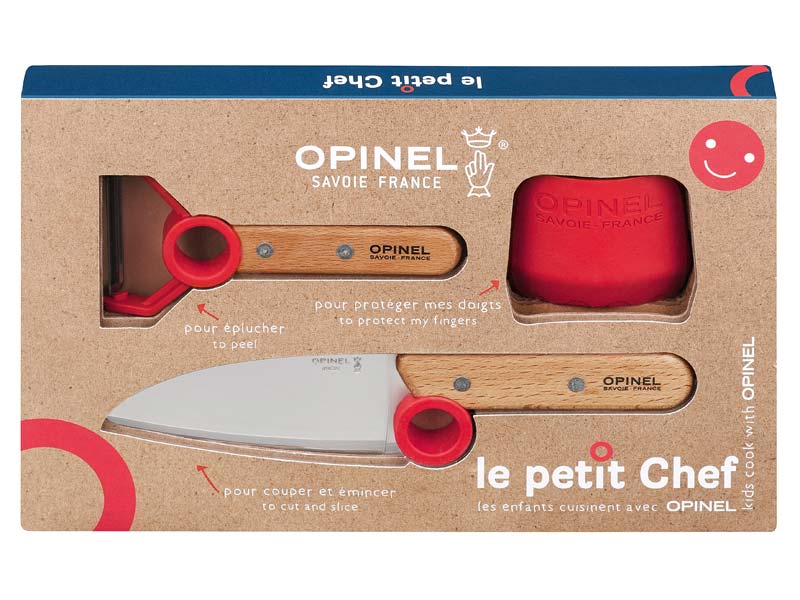 Opinel Le Petit Chef Kinder Küchenmesser-Set, 3-teilig, Kochmesser, Fingerschutz, Sparschäler, rost