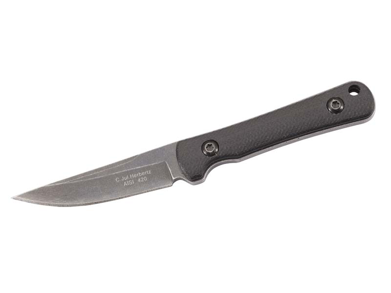 Herbertz Neck Knife, Stahl AISI 420, stonewashed Finish, schwarz G10 Griffschalen, Kunststoffscheid