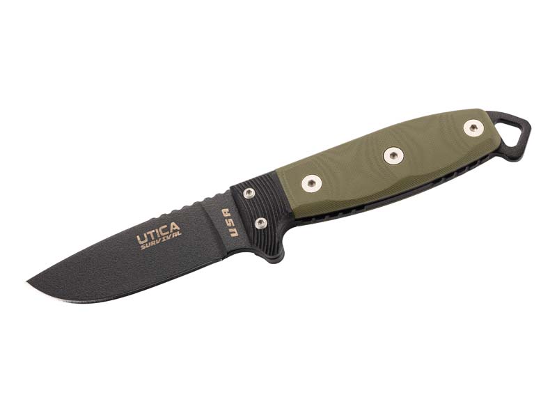 UTICA Messer SURVIVAL S3, nicht-rostfreier Stahl 1095, beschichtet, grün-schwarzer Micartagriff, Ky