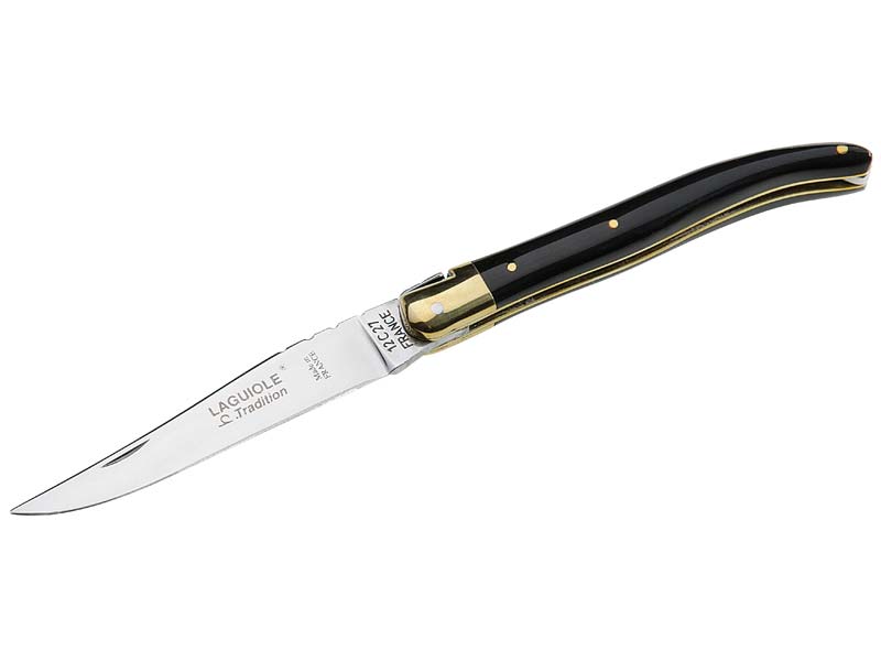 Laguiole-Messer, Stahl 12C27, Büffelhorn-Schalen,, Messingbeschläge, Heftlänge 10 cm