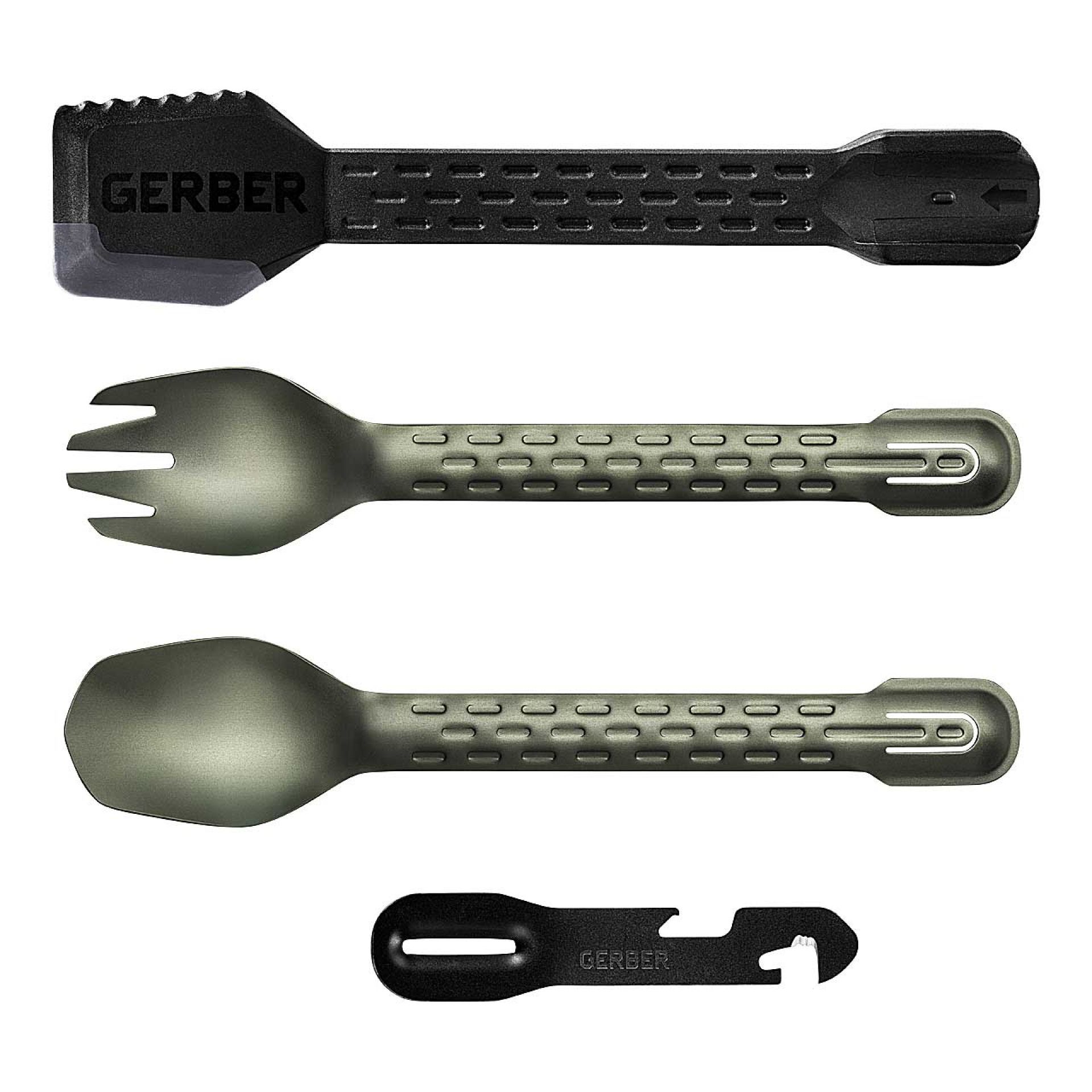 Gerber Outdoor Küchenwerkzeug COMPLEAT FSG, Löffel, Gabel, Schaber, Aluminium/Kunststoff, Edelstahl