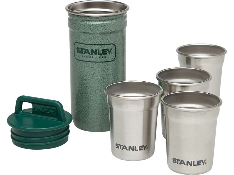 Stanley Shot Glass Becher-Set, 4x59ml, 18/8 Edelstahl, Hammerschlag grün, Transportbehälter