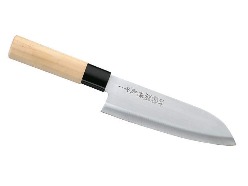 Japanisches Kochmesser, Santoku, beidseitg geschliffen, Holzgriff