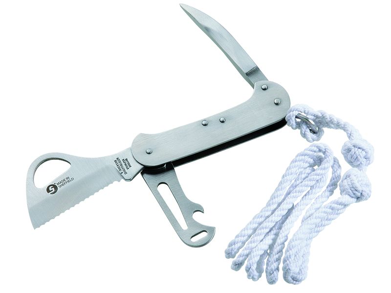 Ibberson Segler-Taschenmesser, Edelstahl-Griffschalen, Klinge u. Schäkelöffner aus AISI 420-Stahl, Marlspieker