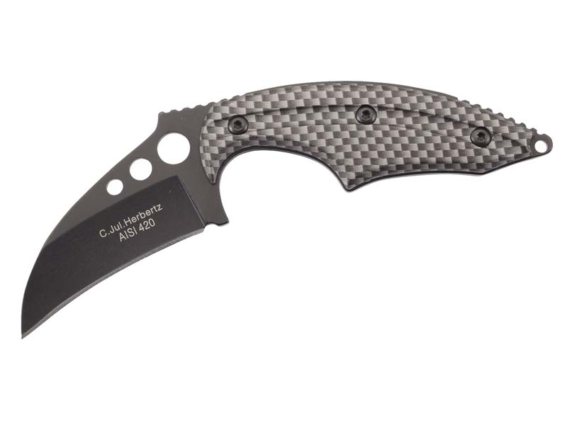 Herbertz Neck Knife, Stahl AISI 420, schwarz beschichtet, schwarz-graue Aluminium-Griffschalen, Kun