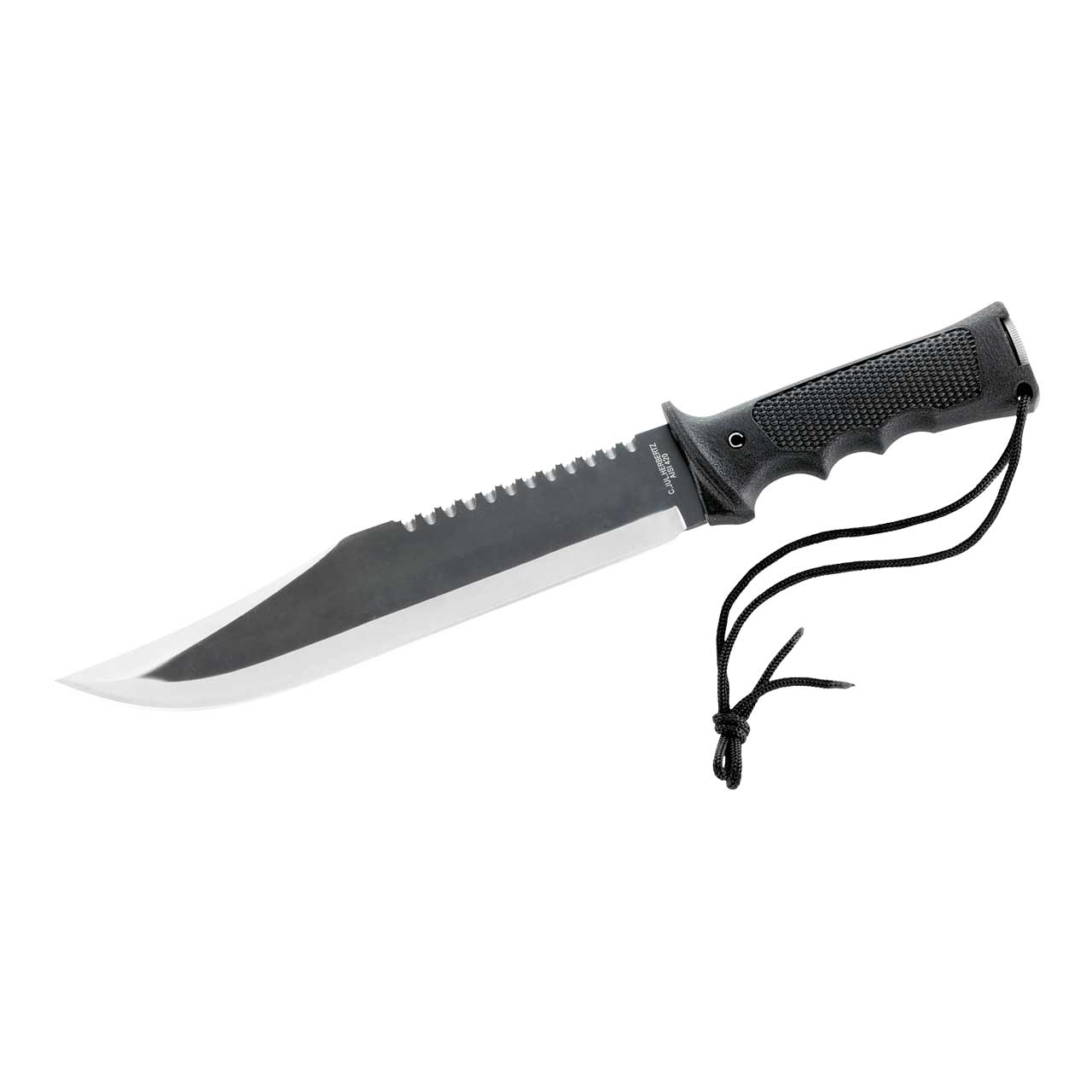 Herbertz Survival-Knife, Stahl AISI 420, Lederscheide, Zubehör im Griff