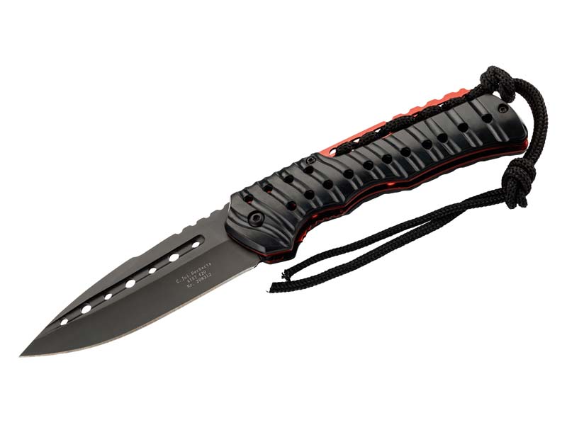 Herbertz Taschenmesser, Stahl AISI 420, schwarz beschichtet, Liner Lock, rote Platinen, Kunststoffs