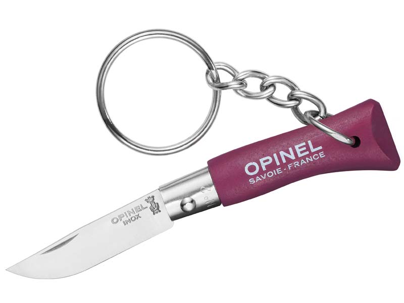 Opinel Messer No 02, violett, rostfrei, mit Schlüsselanhäng.