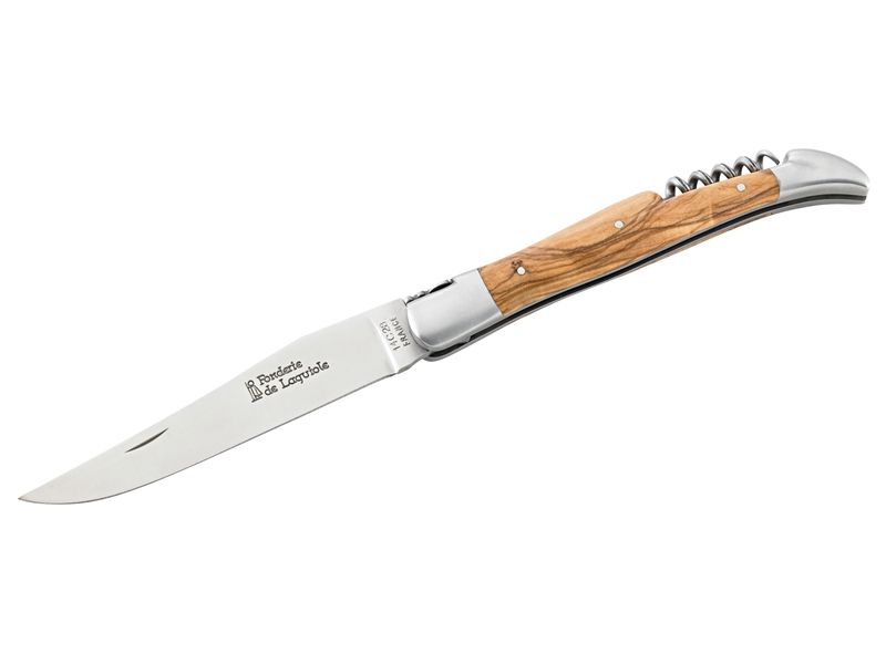 Fonderie de Laguiole Messer, mit Korkenzieher,, Sandvik Stahl 14C28, 2 Beschläge, Olivenholz