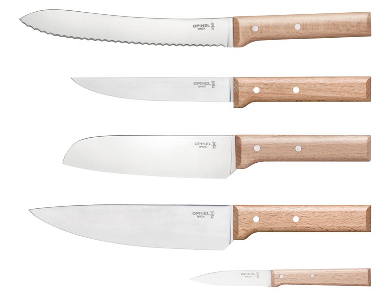 Opinel Messerblock PARALLELE BREAD, Buchenholz mit 5 Messern, der PARALLELE Serie