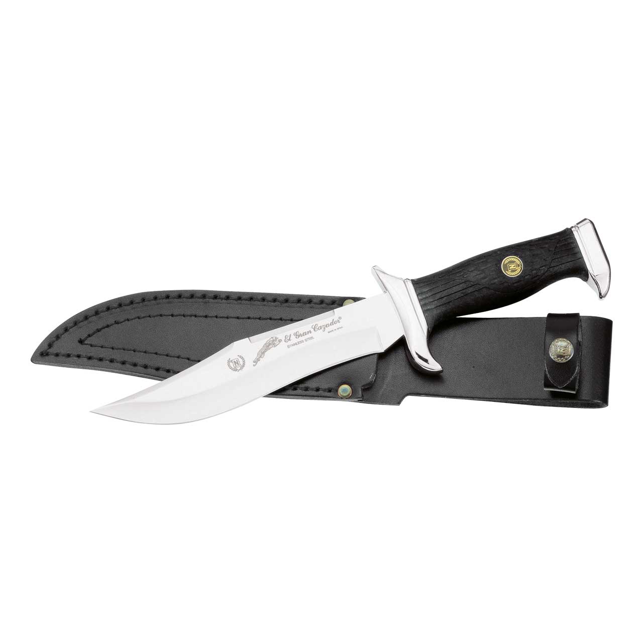 Nieto Bowie-Messer, Klinge 18 cm, Elastomer, verchromte Beschläge, Lederscheide