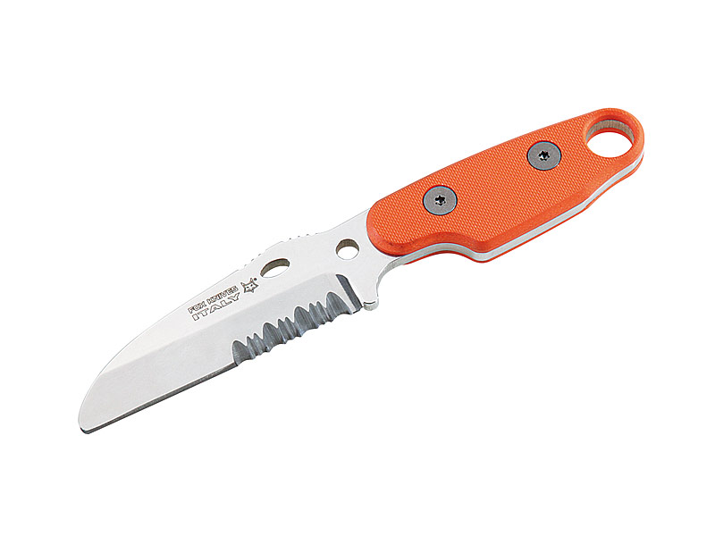 Fox Neck-Knife, Rescue, rostfreier Böhler N690Co Stahl,, Teilsägezahnung, orangefarbene G10-Griffsc
