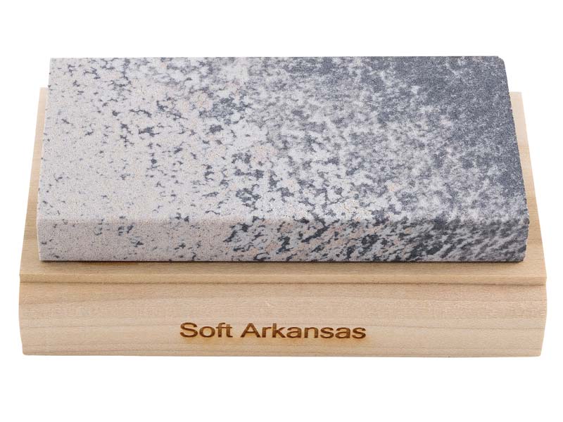 RH PREYDA Soft Arkansas Schleifstein, Körnung 400-600, Stein 100x50x12 mm, Holzplattform