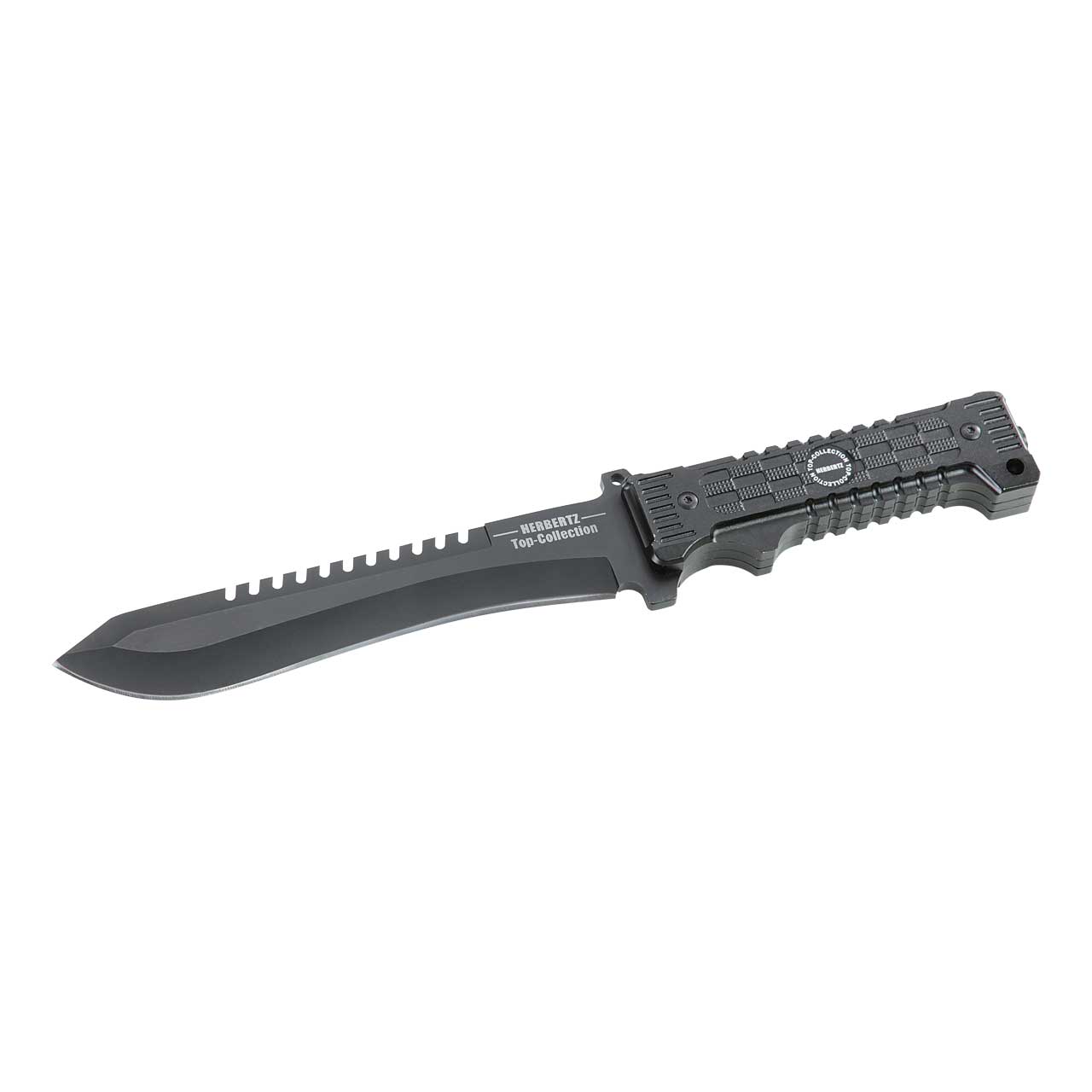 HERBERTZ Top-Collection Survival-Messer, Stahl 420, schwarz, integrierte Rückensäge, Aluminium-Grif